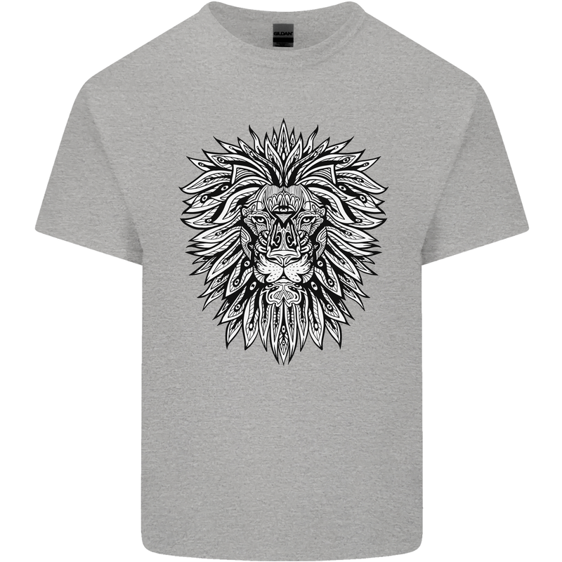 Lion Mandala Art Kids T-Shirt Childrens Sports Grey