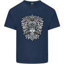 Lion Mandala Art Mens Cotton T-Shirt Tee Top Navy Blue