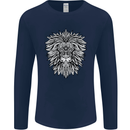 Lion Mandala Art Mens Long Sleeve T-Shirt Navy Blue