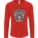 Lion Mandala Art Mens Long Sleeve T-Shirt Red