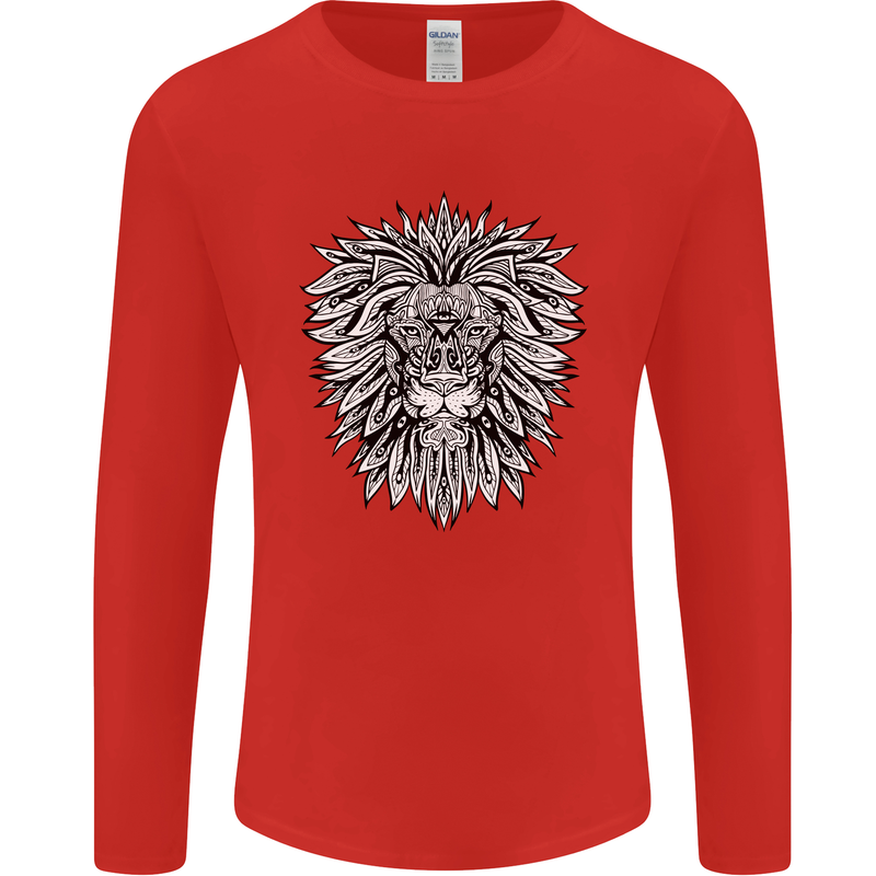 Lion Mandala Art Mens Long Sleeve T-Shirt Red