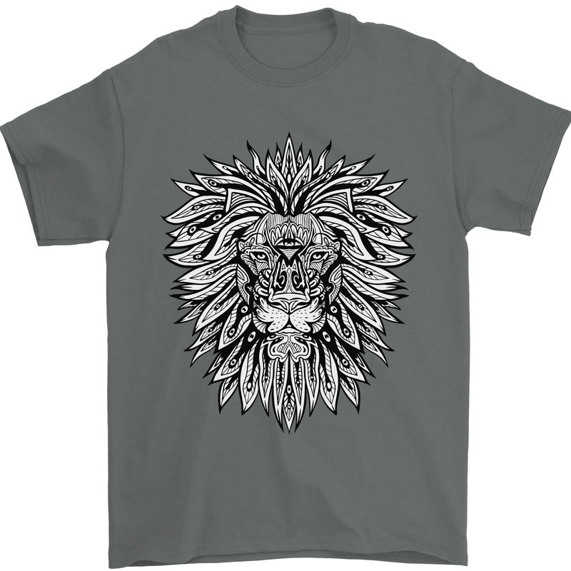 Lion Mandala Art Mens T-Shirt 100% Cotton Charcoal