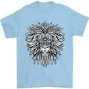 Lion Mandala Art Mens T-Shirt 100% Cotton Light Blue