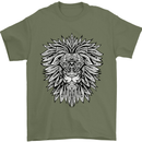 Lion Mandala Art Mens T-Shirt 100% Cotton Military Green