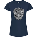 Lion Mandala Art Womens Petite Cut T-Shirt Navy Blue