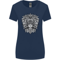 Lion Mandala Art Womens Wider Cut T-Shirt Navy Blue