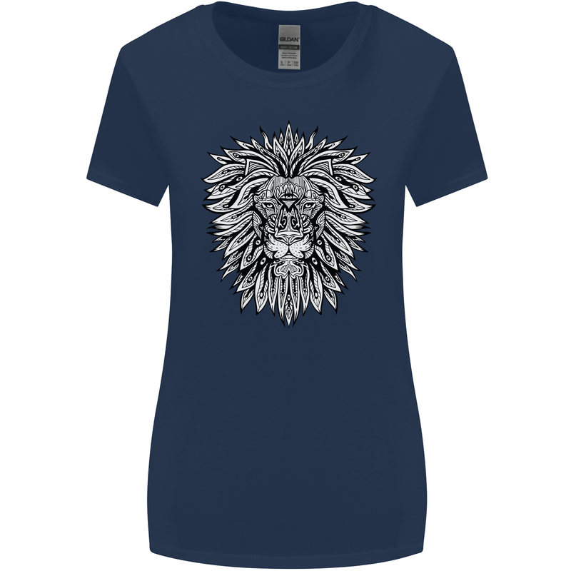 Lion Mandala Art Womens Wider Cut T-Shirt Navy Blue