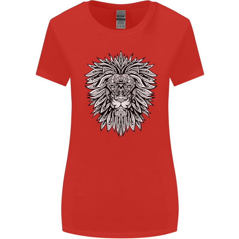 Lion Mandala Art Womens Wider Cut T-Shirt Red