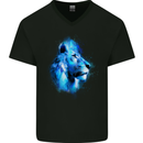Lion Watercolour Mens V-Neck Cotton T-Shirt Black
