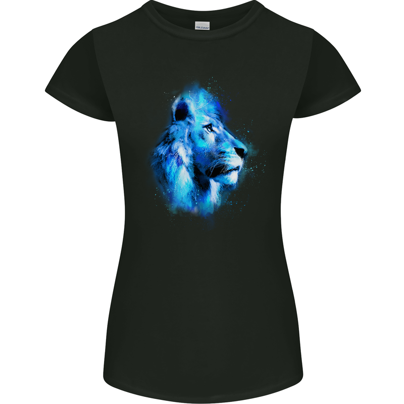 Lion Watercolour Womens Petite Cut T-Shirt Black