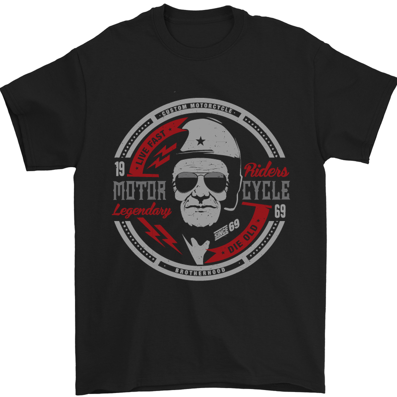 Live Fast Die Old Motorcycle Biker Mens T-Shirt Cotton Gildan Black