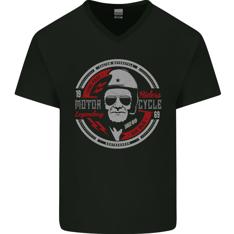 Live Fast Die Old Motorcycle Biker Mens V-Neck Cotton T-Shirt Black