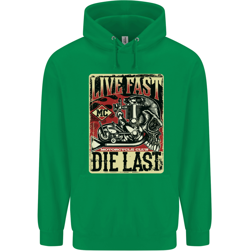 Live Fast Motorcycle Motorbike Biker Chopper Childrens Kids Hoodie Irish Green