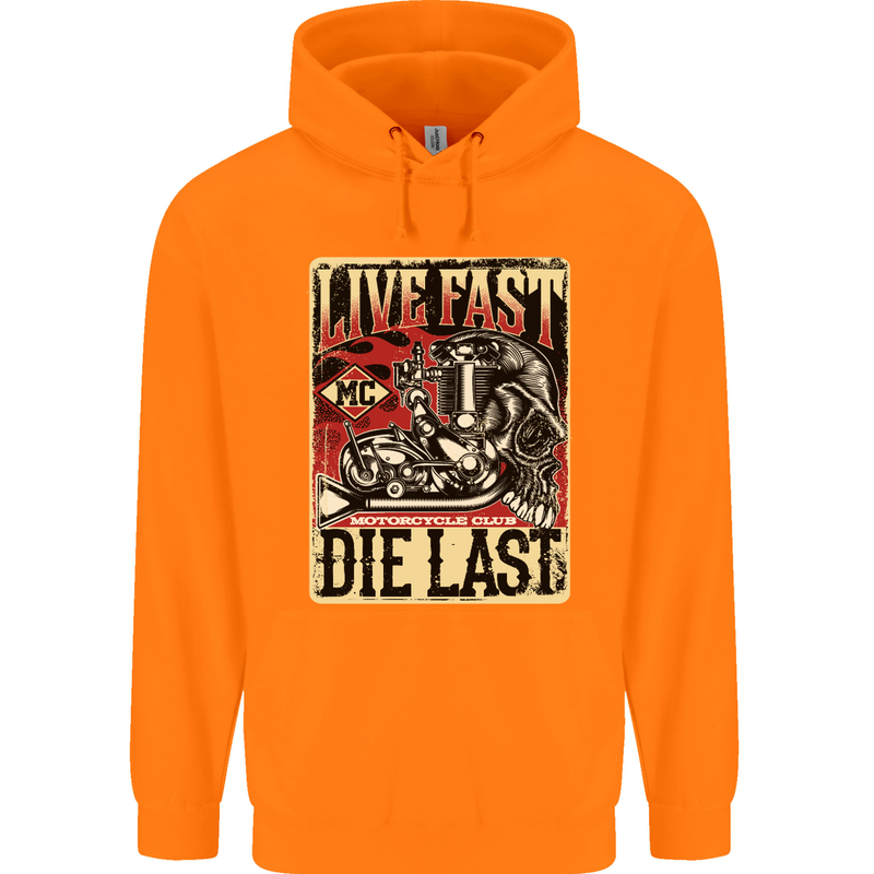 Live Fast Motorcycle Motorbike Biker Chopper Childrens Kids Hoodie Orange