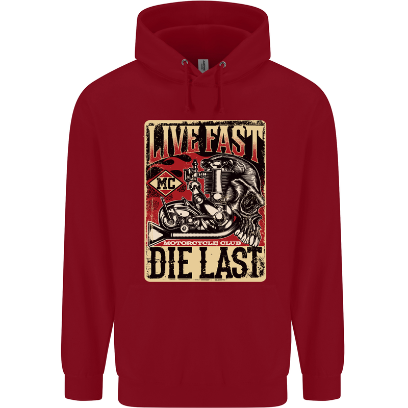 Live Fast Motorcycle Motorbike Biker Chopper Childrens Kids Hoodie Red
