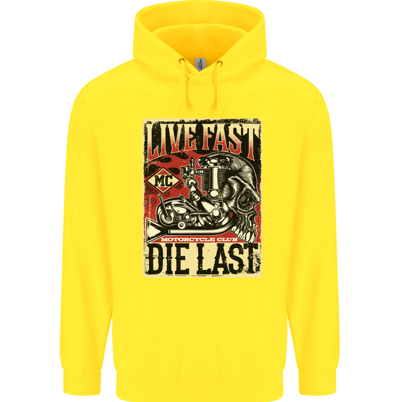 Live Fast Motorcycle Motorbike Biker Chopper Childrens Kids Hoodie Yellow