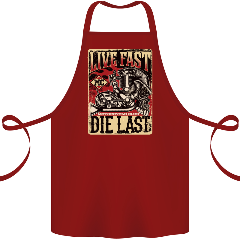 Live Fast Motorcycle Motorbike Biker Chopper Cotton Apron 100% Organic Maroon