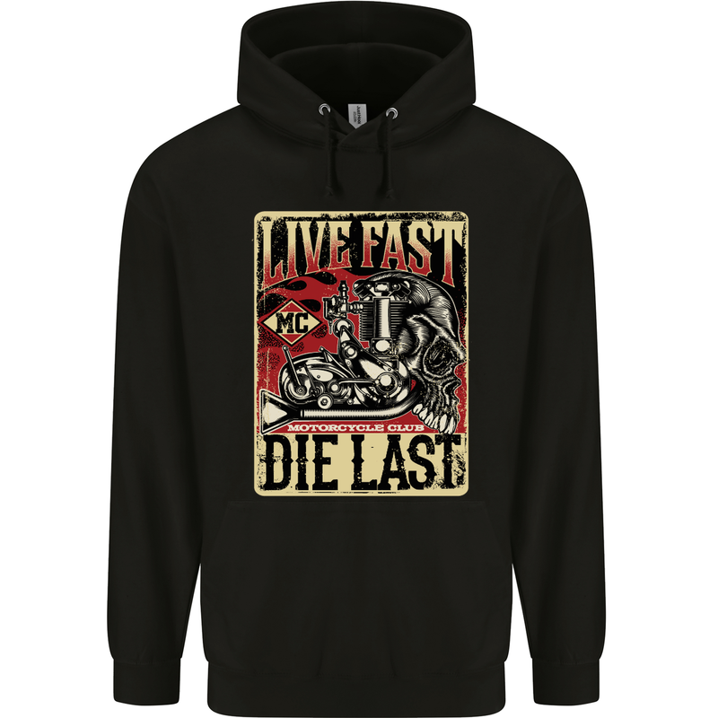 Live Fast Motorcycle Motorbike Biker Chopper Mens 80% Cotton Hoodie Black