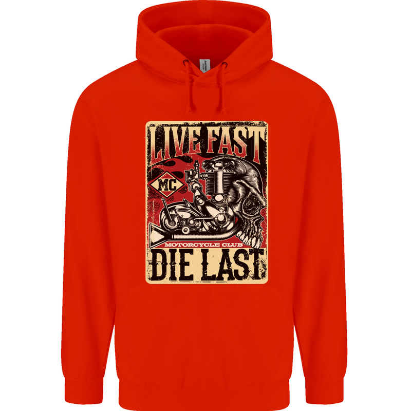 Live Fast Motorcycle Motorbike Biker Chopper Mens 80% Cotton Hoodie Bright Red