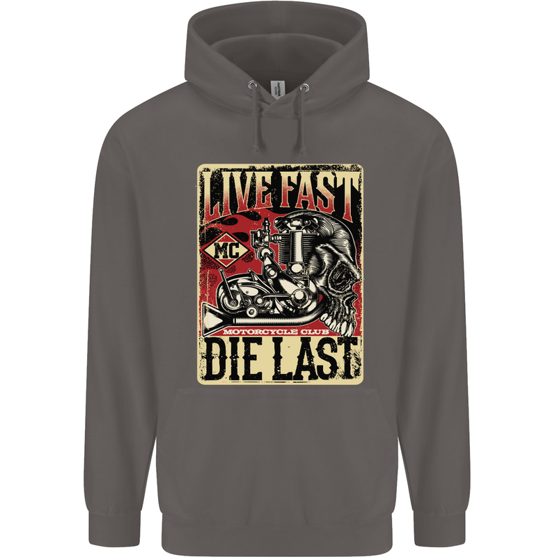 Live Fast Motorcycle Motorbike Biker Chopper Mens 80% Cotton Hoodie Charcoal