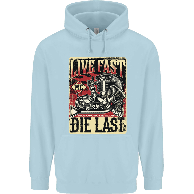 Live Fast Motorcycle Motorbike Biker Chopper Mens 80% Cotton Hoodie Light Blue