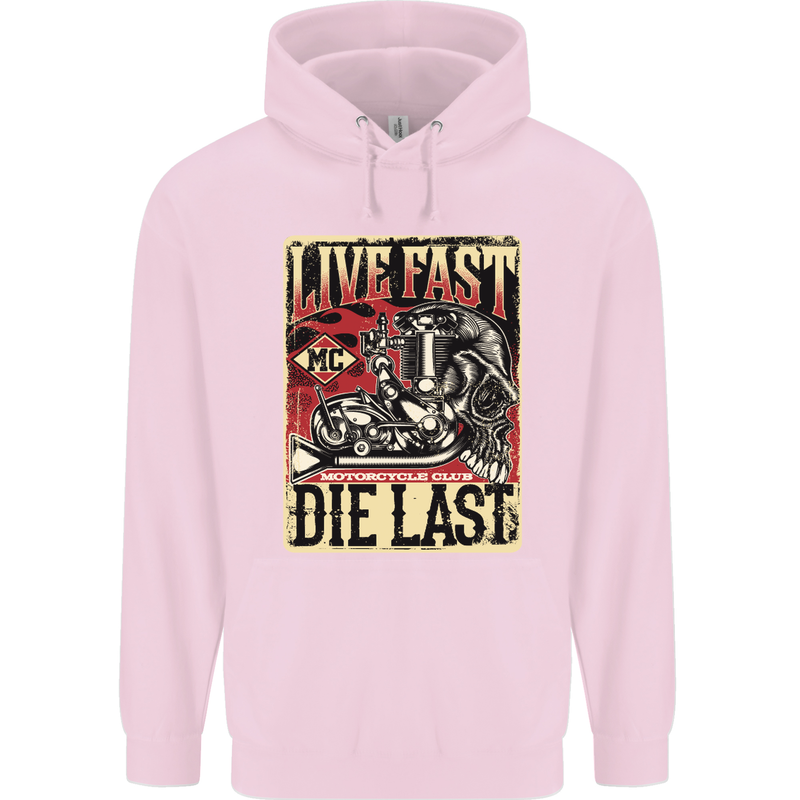 Live Fast Motorcycle Motorbike Biker Chopper Mens 80% Cotton Hoodie Light Pink