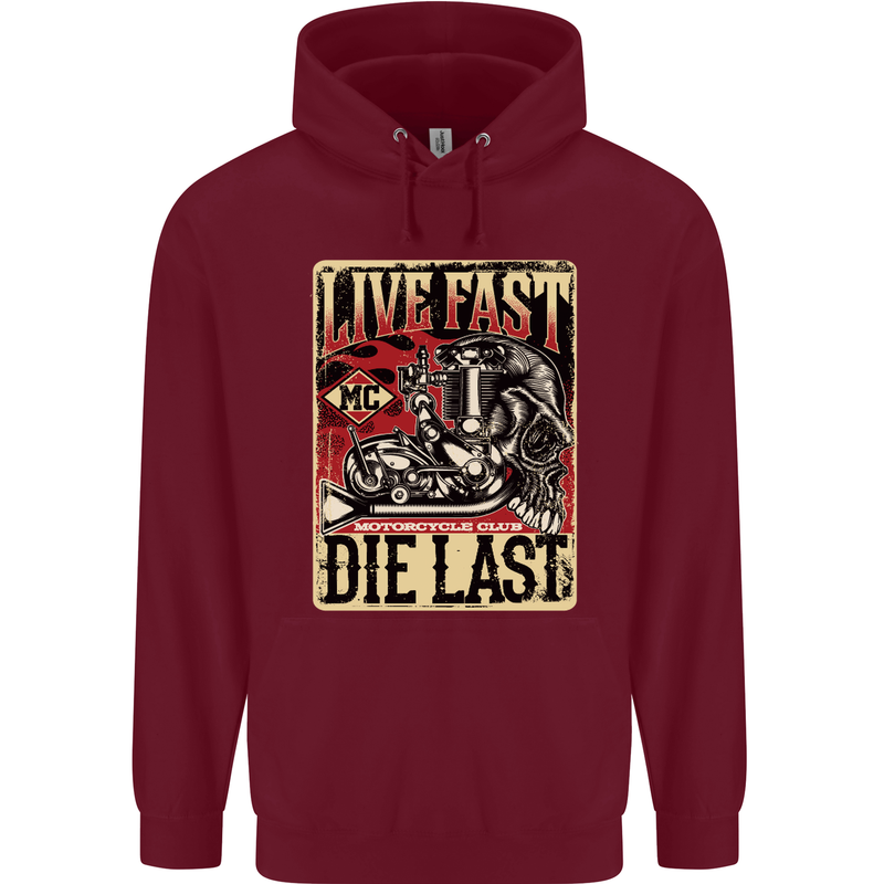 Live Fast Motorcycle Motorbike Biker Chopper Mens 80% Cotton Hoodie Maroon