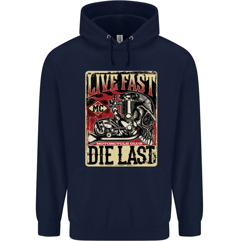 Live Fast Motorcycle Motorbike Biker Chopper Mens 80% Cotton Hoodie Navy Blue