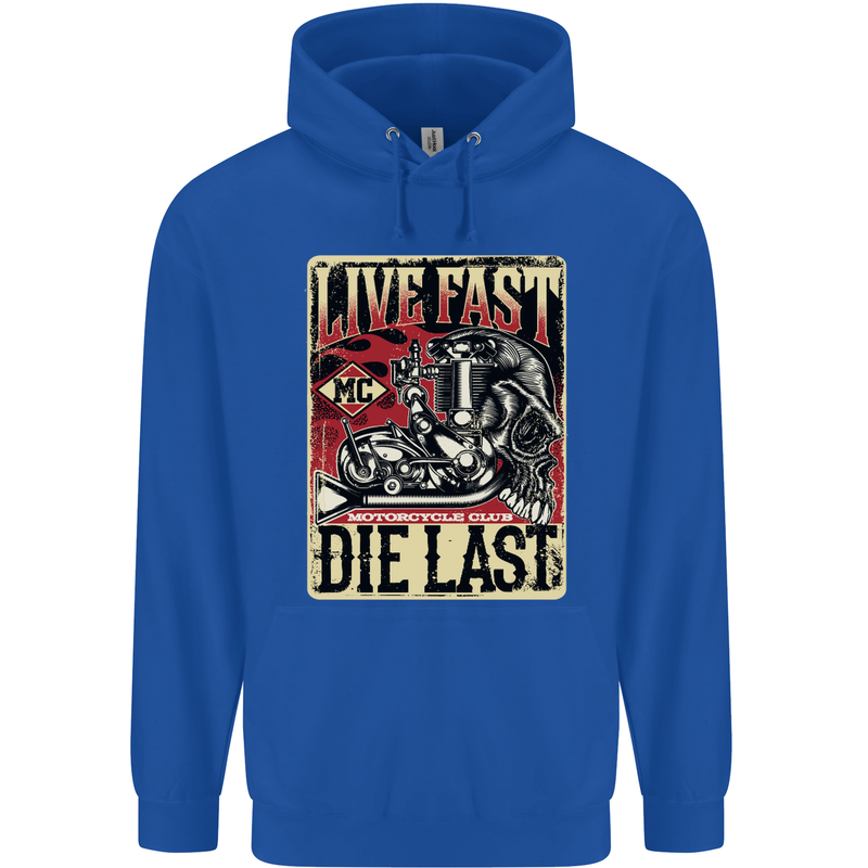 Live Fast Motorcycle Motorbike Biker Chopper Mens 80% Cotton Hoodie Royal Blue