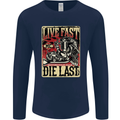 Live Fast Motorcycle Motorbike Biker Chopper Mens Long Sleeve T-Shirt Navy Blue