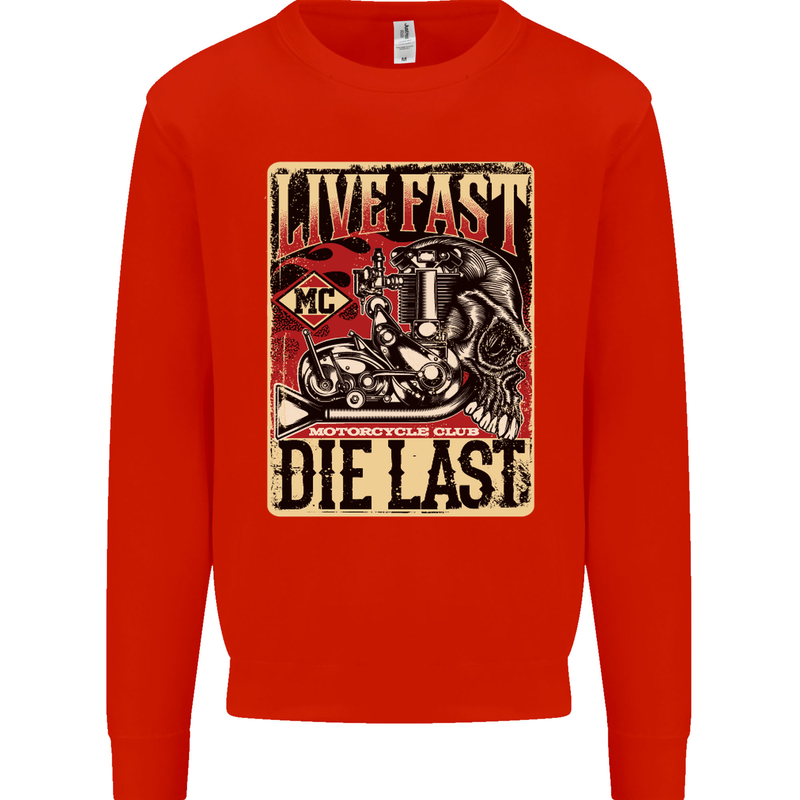 Live Fast Motorcycle Motorbike Biker Chopper Mens Sweatshirt Jumper Bright Red