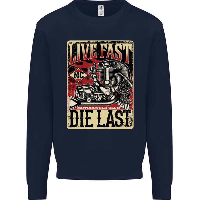 Live Fast Motorcycle Motorbike Biker Chopper Mens Sweatshirt Jumper Navy Blue