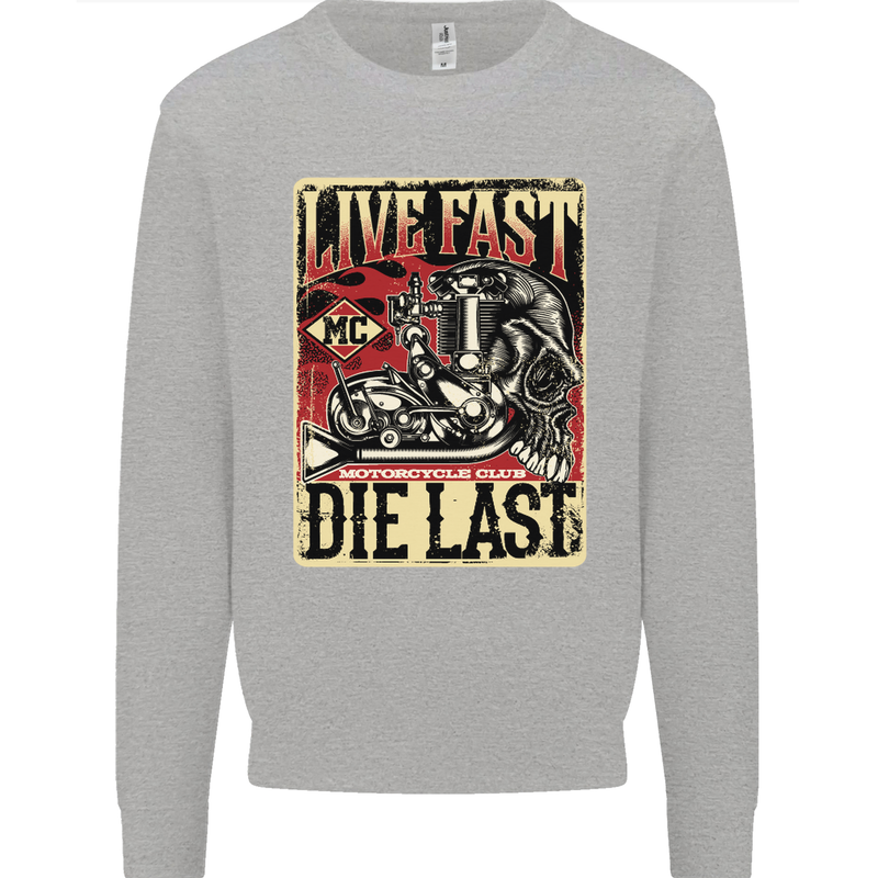 Live Fast Motorcycle Motorbike Biker Chopper Mens Sweatshirt Jumper Sports Grey