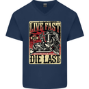 Live Fast Motorcycle Motorbike Biker Chopper Mens V-Neck Cotton T-Shirt Navy Blue
