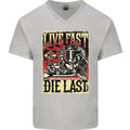 Live Fast Motorcycle Motorbike Biker Chopper Mens V-Neck Cotton T-Shirt Sports Grey