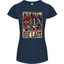 Live Fast Motorcycle Motorbike Biker Chopper Womens Petite Cut T-Shirt Navy Blue