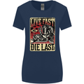 Live Fast Motorcycle Motorbike Biker Chopper Womens Wider Cut T-Shirt Navy Blue