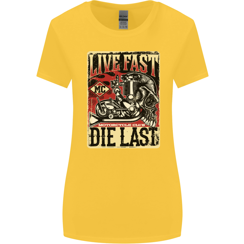 Live Fast Motorcycle Motorbike Biker Chopper Womens Wider Cut T-Shirt Yellow