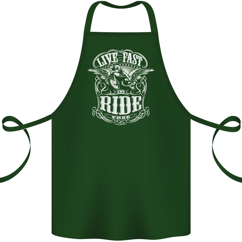 Live Fast Ride Free Motorcycle Biker Cotton Apron 100% Organic Forest Green