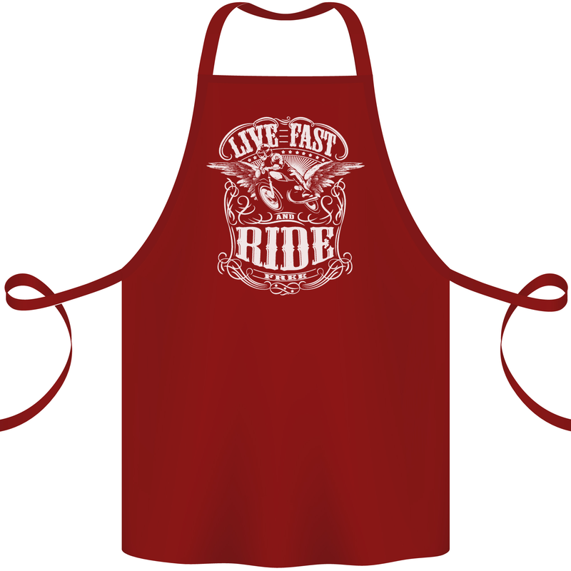 Live Fast Ride Free Motorcycle Biker Cotton Apron 100% Organic Maroon