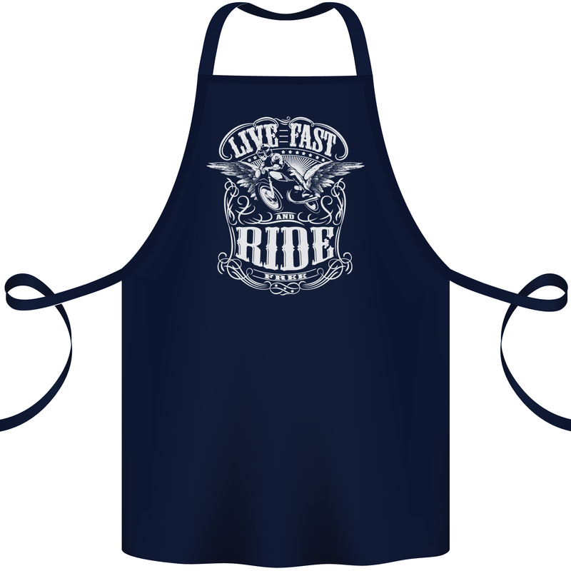 Live Fast Ride Free Motorcycle Biker Cotton Apron 100% Organic Navy Blue