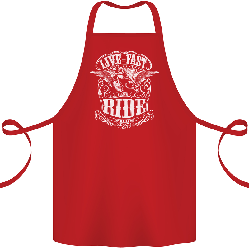 Live Fast Ride Free Motorcycle Biker Cotton Apron 100% Organic Red
