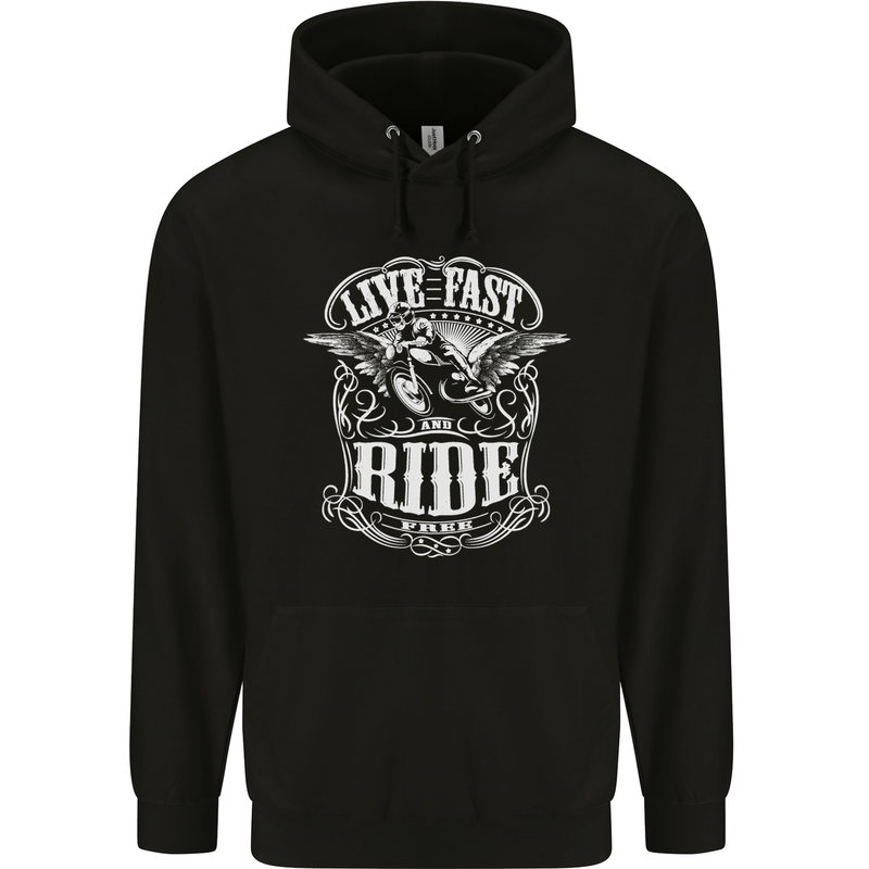 Live Fast Ride Free Motorcycle Biker Mens 80% Cotton Hoodie Black