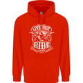 Live Fast Ride Free Motorcycle Biker Mens 80% Cotton Hoodie Bright Red