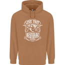 Live Fast Ride Free Motorcycle Biker Mens 80% Cotton Hoodie Caramel Latte