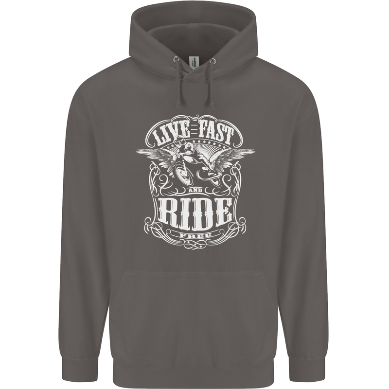 Live Fast Ride Free Motorcycle Biker Mens 80% Cotton Hoodie Charcoal