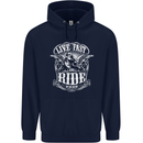 Live Fast Ride Free Motorcycle Biker Mens 80% Cotton Hoodie Navy Blue
