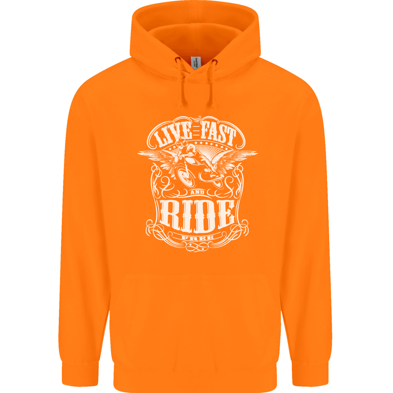 Live Fast Ride Free Motorcycle Biker Mens 80% Cotton Hoodie Orange