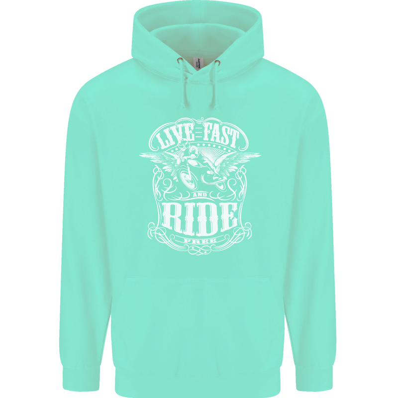 Live Fast Ride Free Motorcycle Biker Mens 80% Cotton Hoodie Peppermint