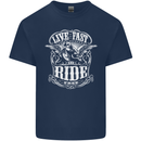 Live Fast Ride Free Motorcycle Biker Mens Cotton T-Shirt Tee Top Navy Blue